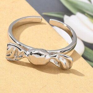 925 Sterling Silver Bowknot Candy Open Cuff Ring, Silver, 5mm, Adjustable